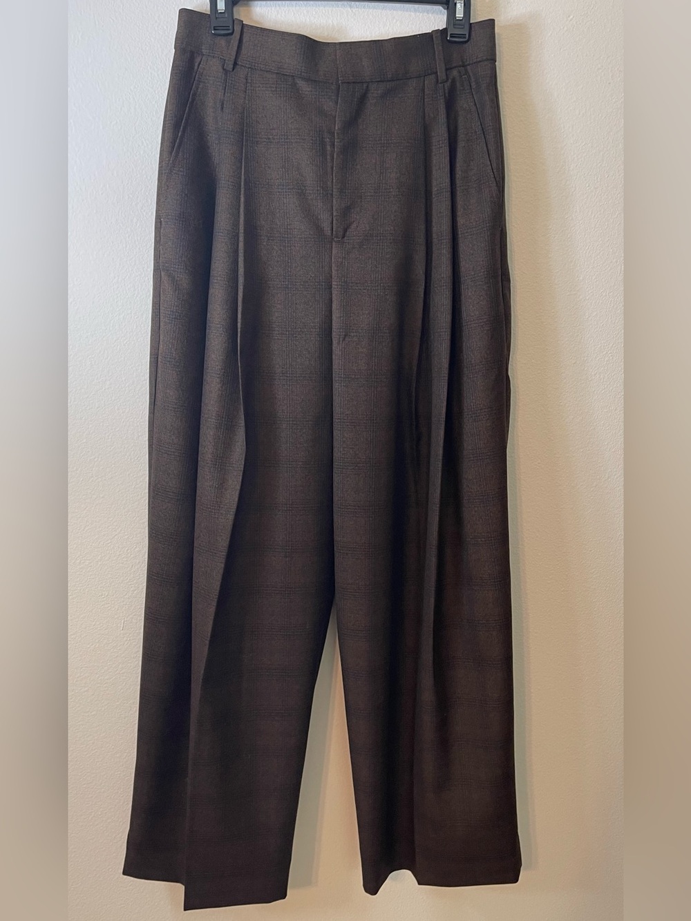NWOT Banana Republic Wool Brown Plaid Double Pleat Wide-Leg Pants - Picture 16 of 16